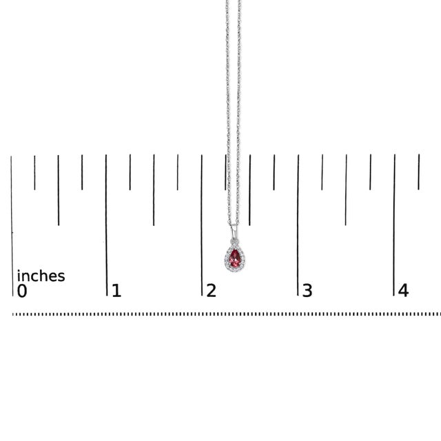 Early 21st Century 10K White Gold 5x3mm Pink Tourmaline and Diamond Accent Halo Pear Shape 18" Pendant Necklace (I-J Color, I1-I2 Clarity) For Sale - Image 5 of 5