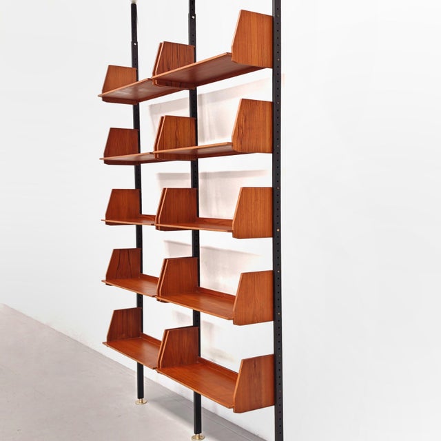Mid-Century Modern Vintage Swedish Cielo Terra Bookcase in Teak Wood, Black Metal Uprights and Brass Ends, 1950s For Sale - Image 3 of 18