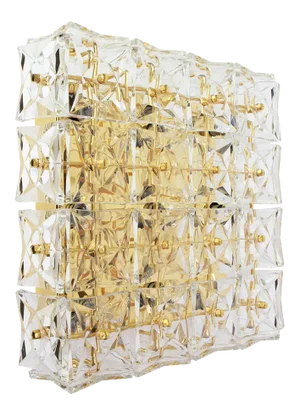 Large Flush Mount Faceted Crystal Light Fixture by Kinkeldey, Germany, 1970s
