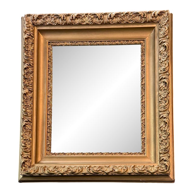 Antique Gilded Wood Mirror-32x26-Rococo Gold Ornate-Wall-Baroque-Vintage-French For Sale