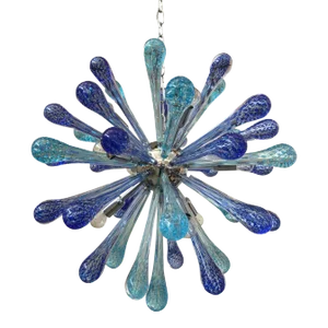 Murano Glass Sputnik Chandelier With Blue Air Drops and Kromo Metal Frame
