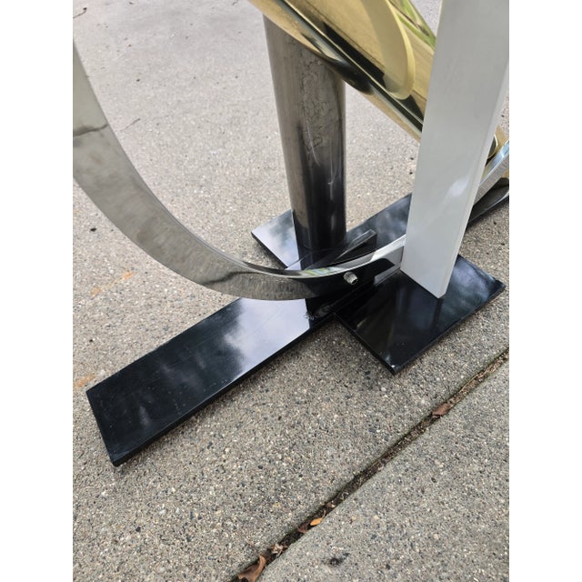 Brass 1980s Postmodern Kaizo Oto for Design Institute of America Style Glass Top Console Table For Sale - Image 8 of 12