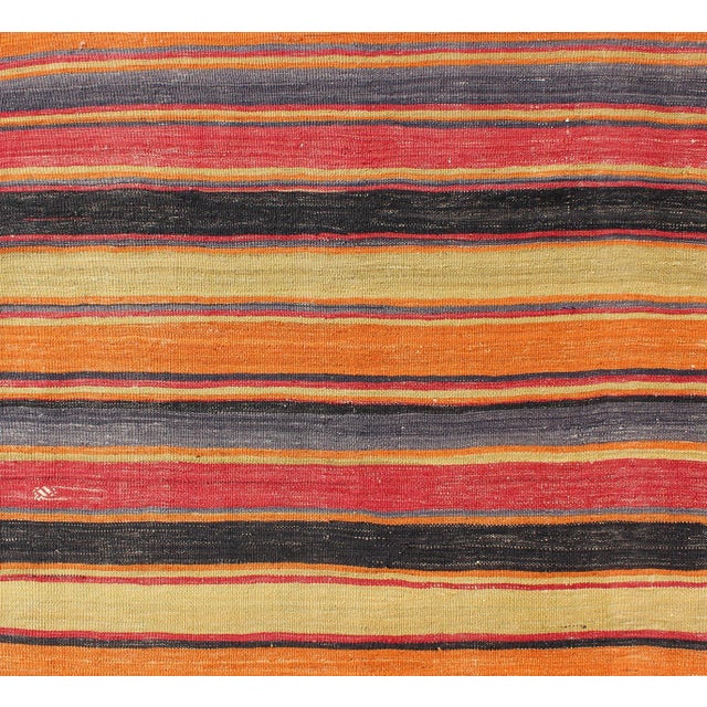 Mid-Century Modern Kilim Runner With Multicolor Horizontal Stripes 3'10 X 11'3 For Sale - Image 3 of 7