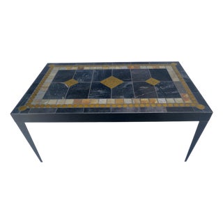 Late 20th Century Rectangle Steel Angle Frame Art Tile Top Dining Table MINT For Sale