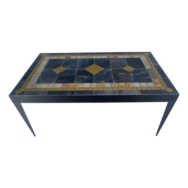 Late 20th Century Rectangle Steel Angle Frame Art Tile Top Dining Table MINT For Sale