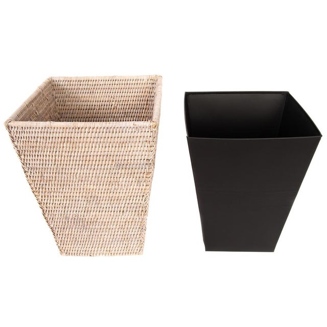 Artifacts Rattan Square Tapered Waste Basket with Metal Liner in White Wash For Sale In Houston - Image 6 of 9