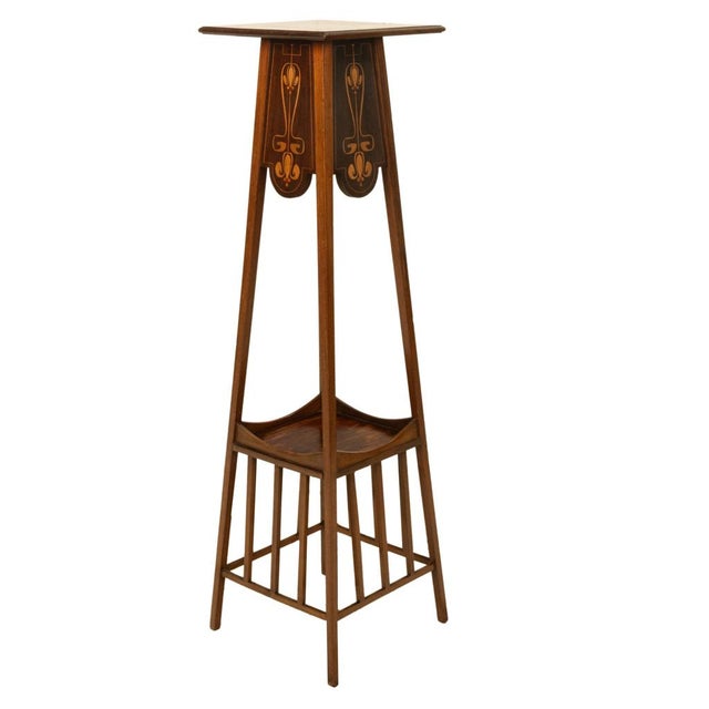 Antique Art Nouveau Inlaid Mahogany Leonard Wyburd Liberty & Co Plant Stand 1905 For Sale In Portland, OR - Image 6 of 17