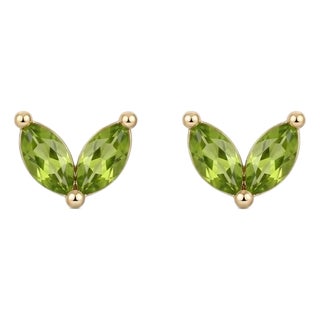 Marquise Peridot Stud Earrings | Natural Green Gemstone Leaf Studs | August Birthstone Gift for Her - A Pair For Sale