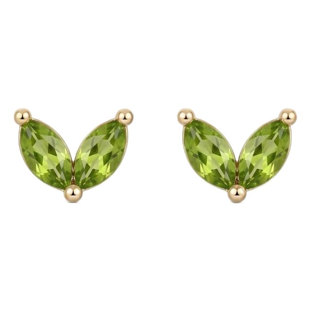Marquise Peridot Stud Earrings | Natural Green Gemstone Leaf Studs | August Birthstone Gift for Her - A Pair For Sale