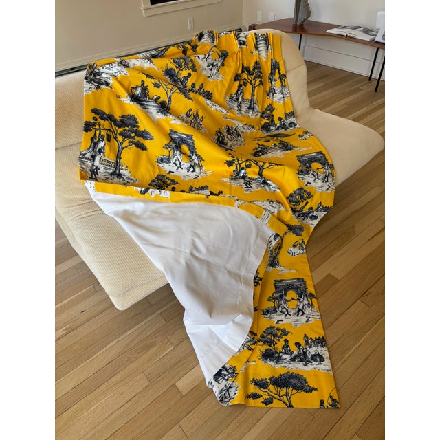 French Country Sheila Bridges Harlem Toile De Jouy Linen Drapes Custom Unused For Sale - Image 3 of 6