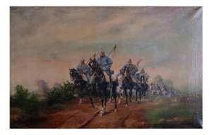 J. Cusachs, Cavalry Patrol at Dawn, Oil on Canvas