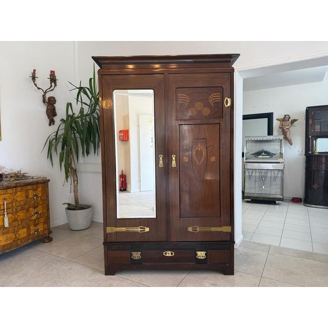 Art Nouveau Wardrobe with Mirror, 1920s For Sale - Image 11 of 15