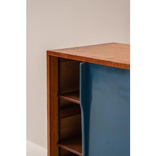 Wood Mid-Century Modern French Cabinet with Sliding Panels by Guillerme et Chambron, 1950s For Sale - Image 7 of 16