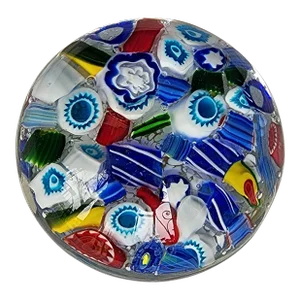 Mid 20th Century SDS Seapoot Glass Paperweight With Colorful Millefiori Glass Canes