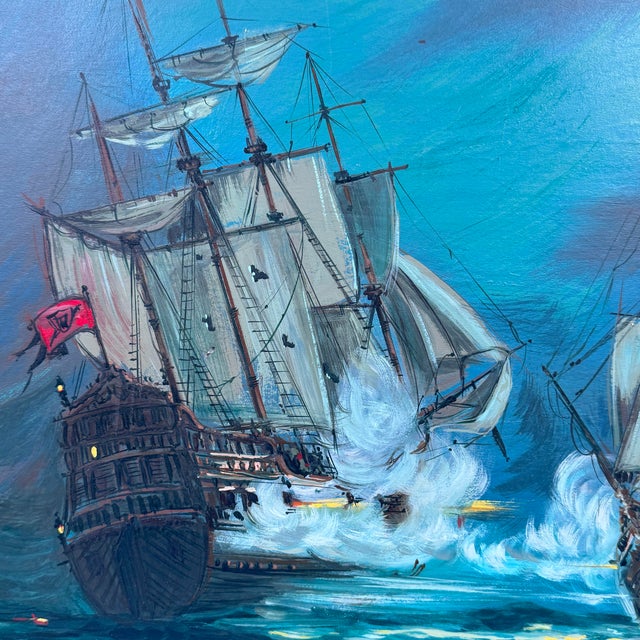 Paint Glenn Richardson Large Naval Battle Seascape Oil Painting For Sale - Image 7 of 12