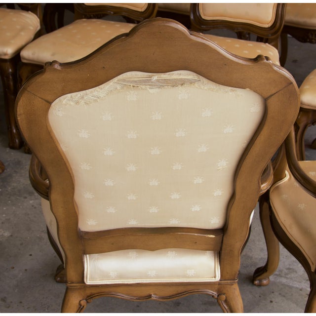 Set of 12 Karges Louis XV Carved Dining Chairs in Napoleonic Bee Silk, 1960's For Sale - Image 11 of 14