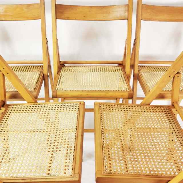 Vintage Folding Chairs with Raffia, Germany, 1980s, Set of 5 For Sale - Image 10 of 16
