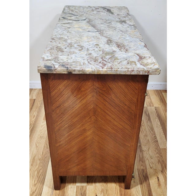 Wood Vintage French Style Hand Painted Marble Top Buffet Server Bar For Sale - Image 7 of 16