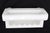 Flush mount rectangular bathroom soap dish made of white porcelain over ceramic with a handle. Made by Willette Corp....