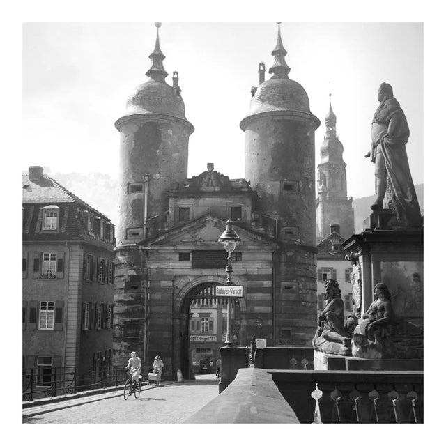 Bridge River Neckar to Brueckentor Gate Heidelberg, Germany 1936, Printed 2021 For Sale