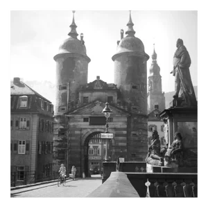 Bridge River Neckar to Brueckentor Gate Heidelberg, Germany 1936, Printed 2021