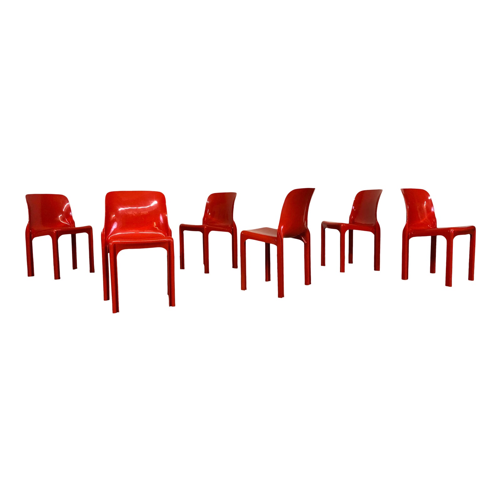 Vico Magistretti For Artemide Selene Red Stacking Chairs Set Of 6 Chairish