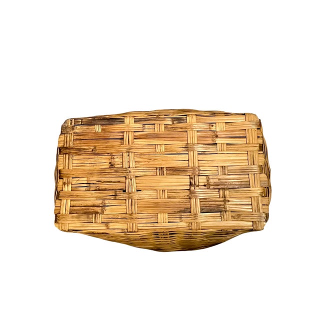 Mid 20th Century Large Vintage French Country Split Bamboo Storage Basket 32” Width For Sale - Image 5 of 18