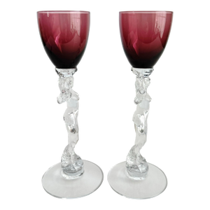 Cambridge Statuesque Nude Stem Cordial Glasses Brandy Port Wine Purple Amethyst Bowl