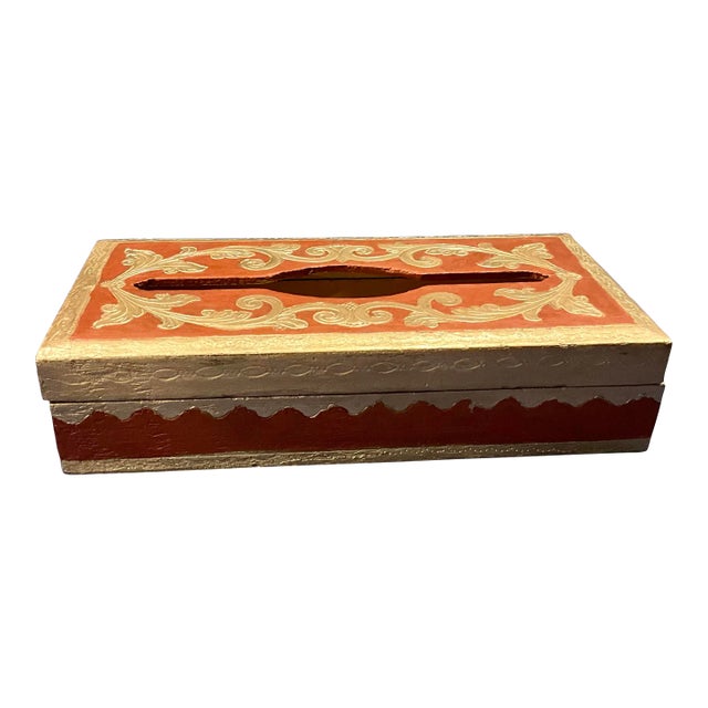 Vintage Embossed Gilt-Wood Decorative Tissue Box For Sale