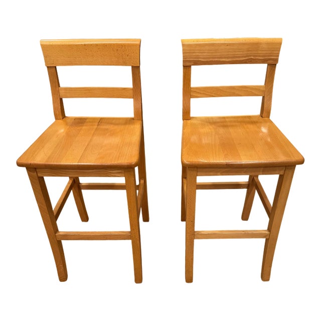 Vintage Italian Beech Counter Stools- Set of 2 For Sale