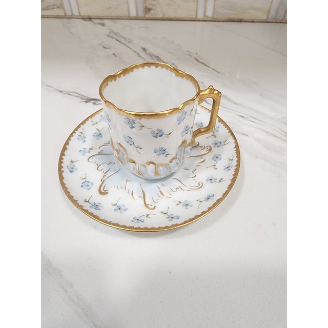 This adorable demitasse teacup and saucer set was hand painted by Dr. John Allen and dated 1893 with a D.S. on the base...