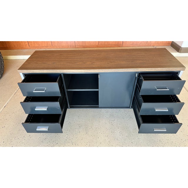 Mid-Century Modern Vintage MCM Black Metal Tanker Credenza For Sale - Image 3 of 15