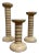 Tessellated Stone and Brass Candlesticks - Set of 3 For Sale