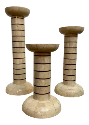 Tessellated Stone and Brass Candlesticks - Set of 3