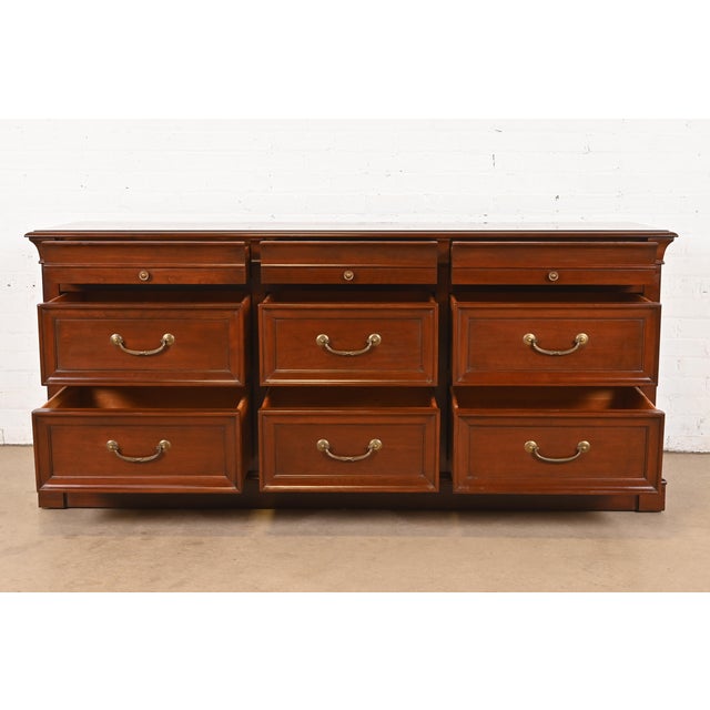 Late 20th Century Ethan Allen French Louis Philippe Cherry Wood Nine-Drawer Dresser or Credenza For Sale - Image 5 of 12