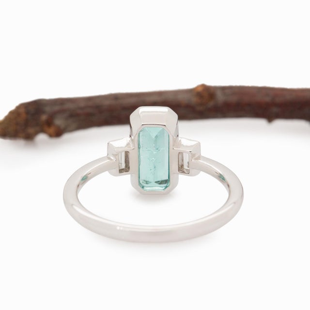 Metal 1.18ct Paraiba Color Tourmaline & Diamond Ring in 14k White Gold – Emerald Cut, Size 6.75 For Sale - Image 7 of 10