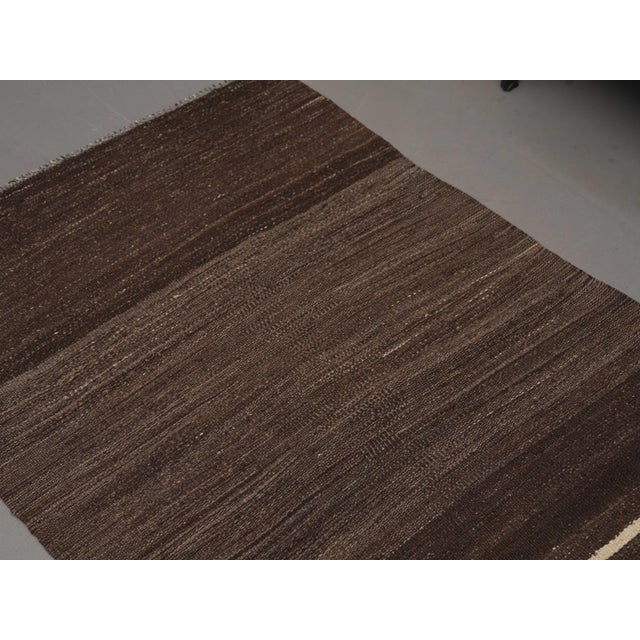 Turkish 1970s Vintage Handmade Wool Cotton Brown Kilim Runner Rug For Sale - Image 3 of 11