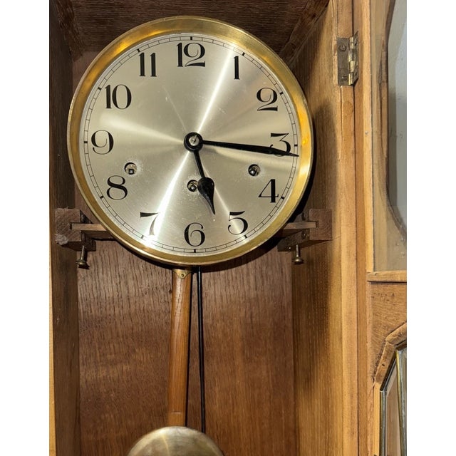 Brown Antique German Box Regulator Wall Clock, Westminster Quarter Strike Chimes For Sale - Image 8 of 9