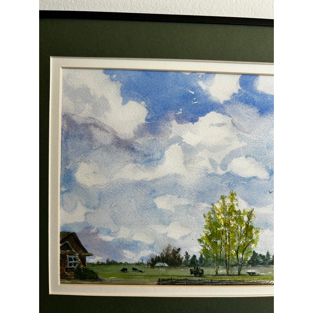 Framed Original Watercolor Painting Idaho Mowing Day For Sale - Image 6 of 7