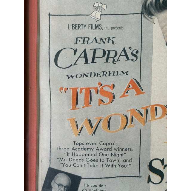 Vintage Framed “It’s a Wonderful Life” Movie Poster Print Featuring James Stewart & Donna Reed For Sale - Image 4 of 9