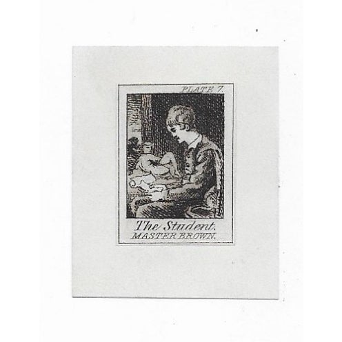 Antique miniature engraving of the student Master Brown, probably after a painting by Sir Joshua Reynolds. Sheet size: 1.9...