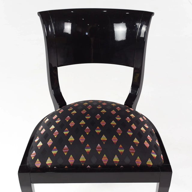 Klismos Style Mid Century Black Lacquer Dining Chairs - Set of 4 For Sale - Image 10 of 11