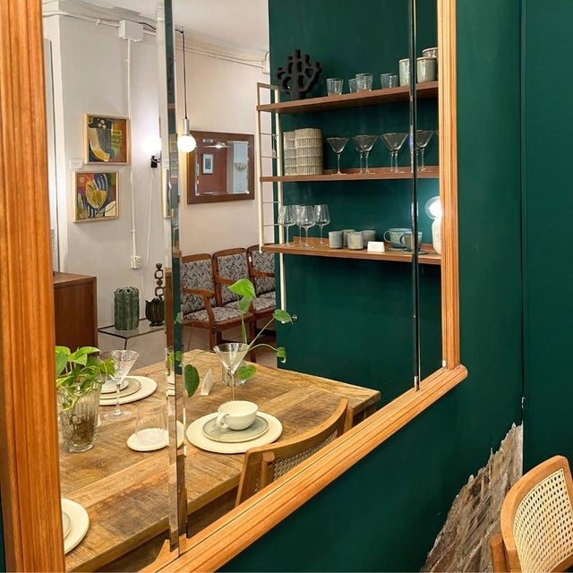 Vintage Beveled Mirror with Curved Wood Frame, 1960s For Sale - Image 4 of 7