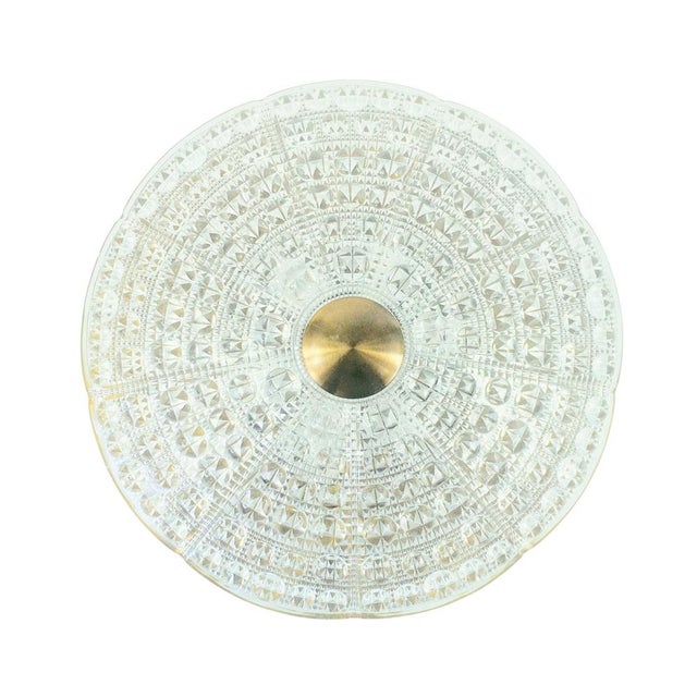 Mid-Century Modern Mid-Century Modern Scandinavian Glass and Brass Flush Mount by Carl Fagerlund for Orrefors, Sweden, 1960s For Sale - Image 3 of 11