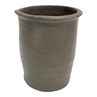 Antique Salt Glazed Stoneware Jar, 19th Century Primitive Crock, Farmhouse Pottery Vessel For Sale