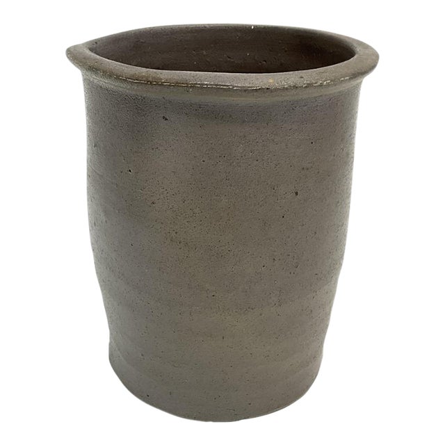 Antique Salt Glazed Stoneware Jar, 19th Century Primitive Crock, Farmhouse Pottery Vessel For Sale