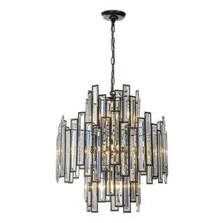 Aloadecor 12-Light 23" Wide Modern and Contemporary Luxury Black Metal With Clear Crystal Chandelier For Sale