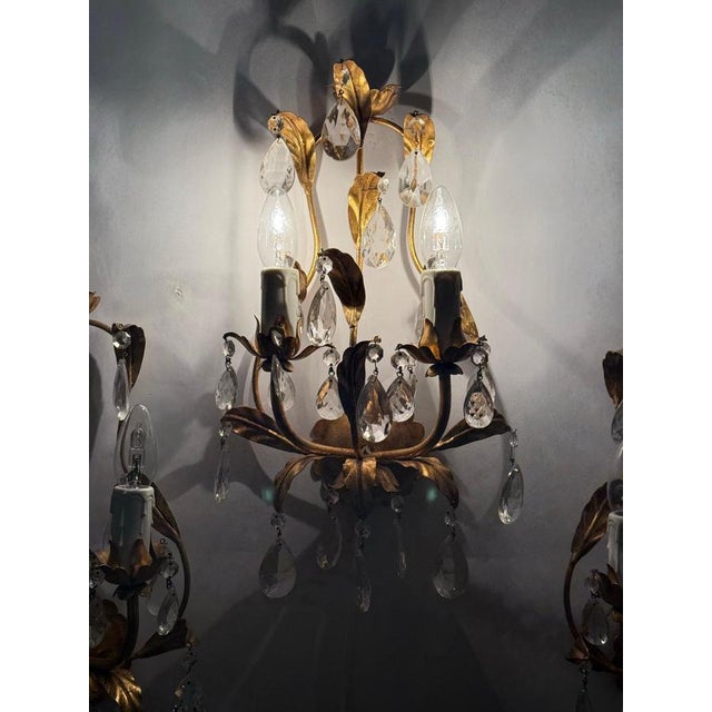 1970s Venetian Hollywood Regency Gilt Crystal Wall Lights, Italy, 1970s, Set of 3 For Sale - Image 5 of 18