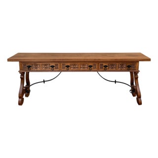 20th Century Spanish Rustic Carved Wood Console Table , 1965 For Sale
