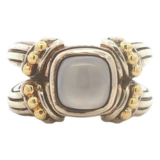 Sterling Silver and 18k Gold Blue Chalcedony Ring, Size 7 For Sale